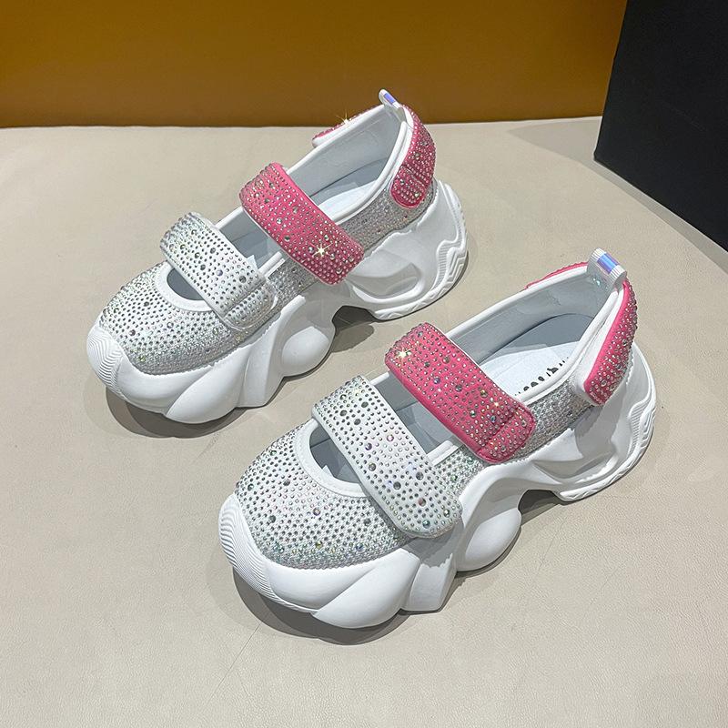 Сандалии женские летние новые милые модные сандалии на липучке с круглым носком и стразами