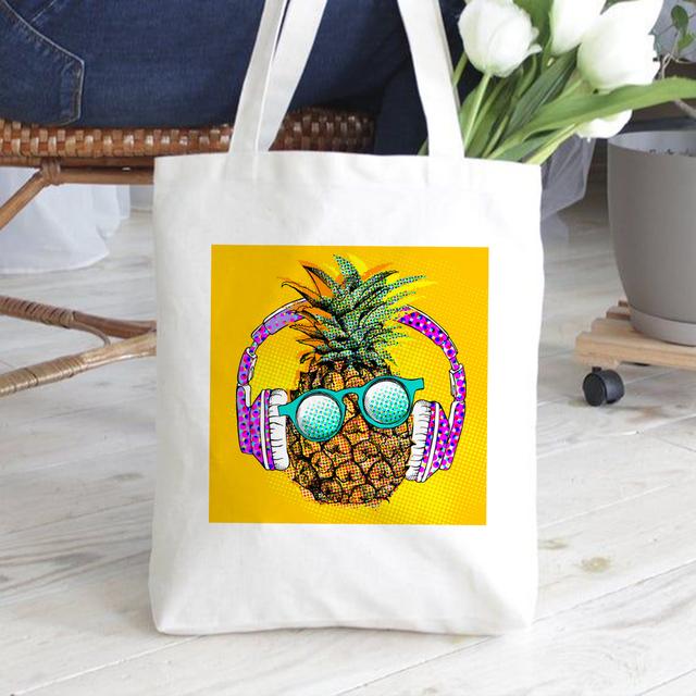 Модные белые сумки из холста, сумка для книг, женская милая ананасовая музыкальная сумка с принтом, эко многоразовая сумка для покупок, дорожная сумка для хранения, студенческий подарок