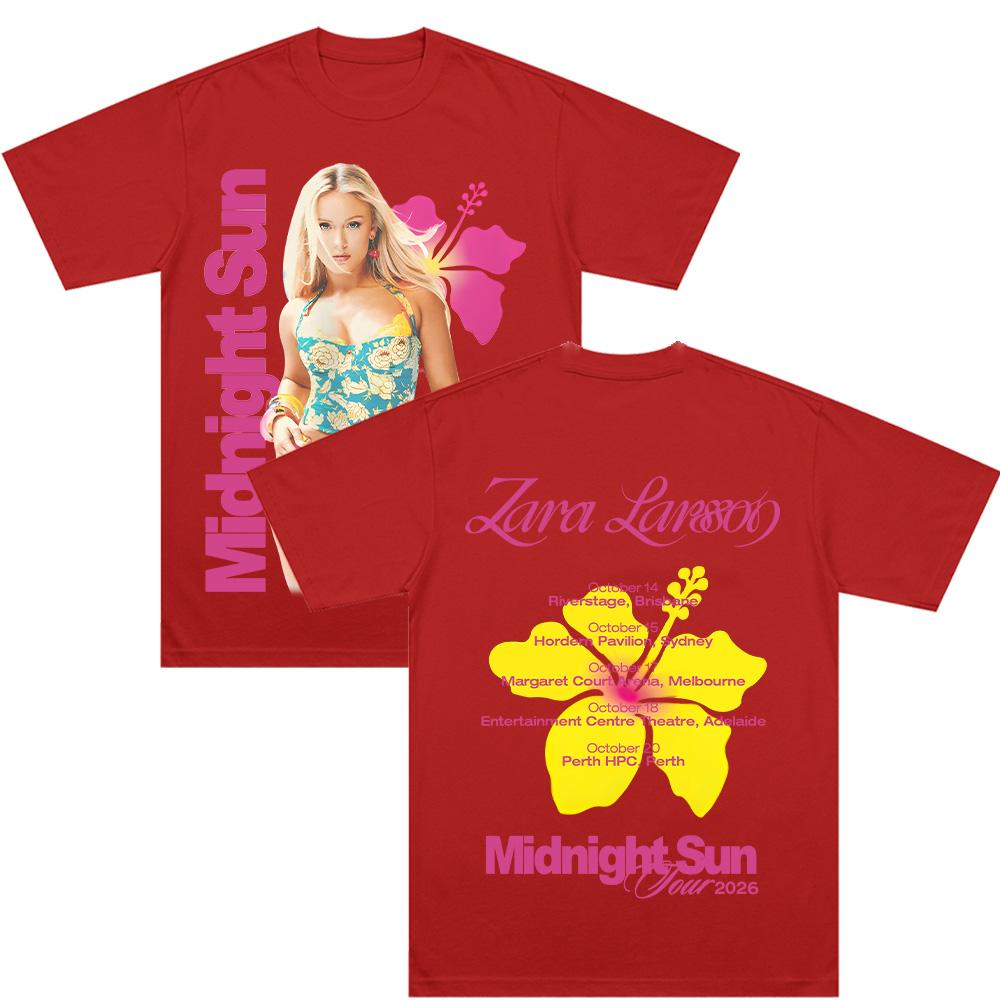 Футболки Midnight Sun Tour 2026 Z-Zara Larsson Графическая одежда Y2k Хип-хоп Женская Мужская Уличная одежда Чистый хлопок Мягкая Повседневная футболка Шикарная