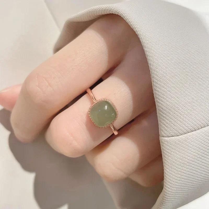 New Imitation Jade Rings Retro Rings Fashion Sweet Finger Ring for Women Simple Party Jewelry Festival Gift Adjustable Open Ring