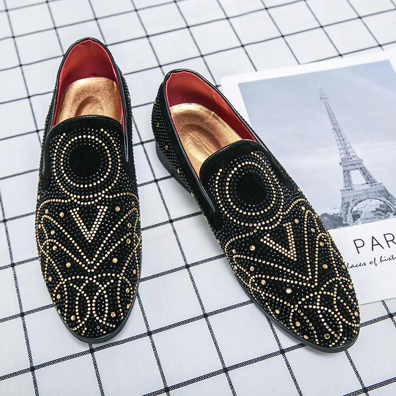 Black Rhinestone Men Dress Shoes Velvet Crystal Luxury Moccasins Men's Loafers Office Business Man Footwear Zapatillas Hombre