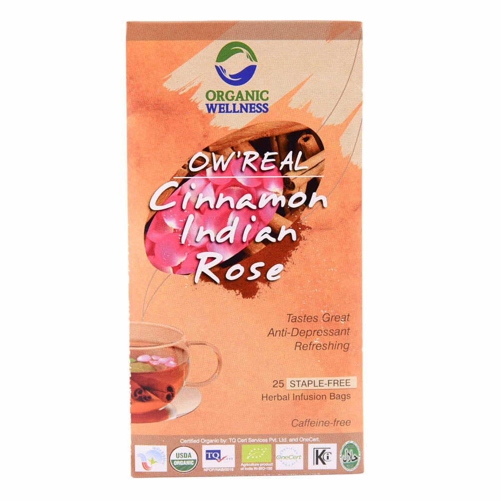 Tea with Cinnamon and Indian Rose (25 Pak, 1.30 G), Cinnamon Indian Rose Tea, Organic Wellness