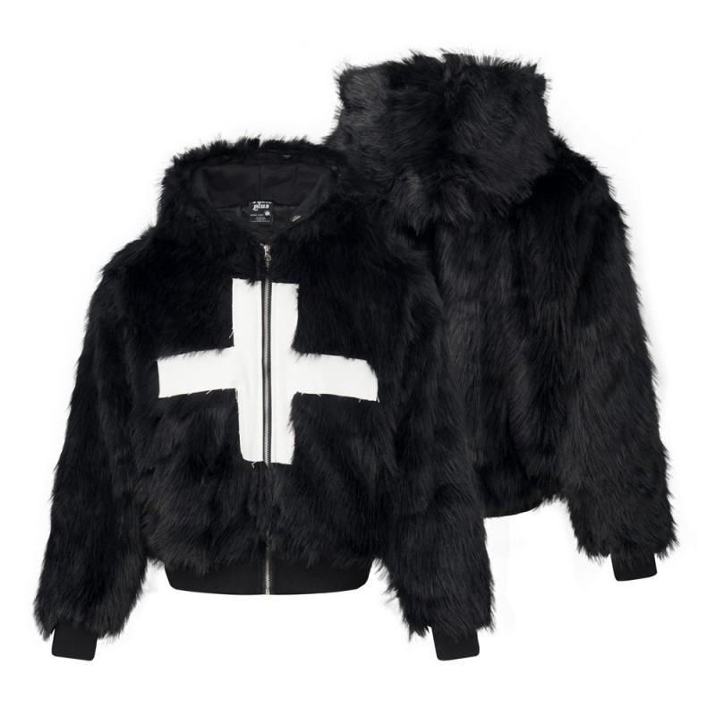 Mens Winter Faux Fur Hooded Puffer Jacket Cross Patch Streetwear Warm Coat