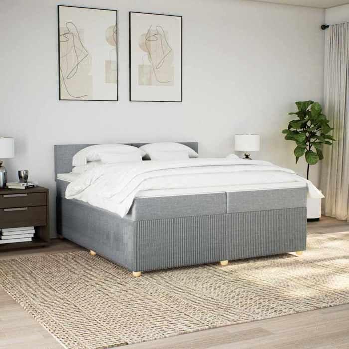 Maison Exclusive - Sommier à lattes de lit avec matelas Gris clair 200x200cm Tissu