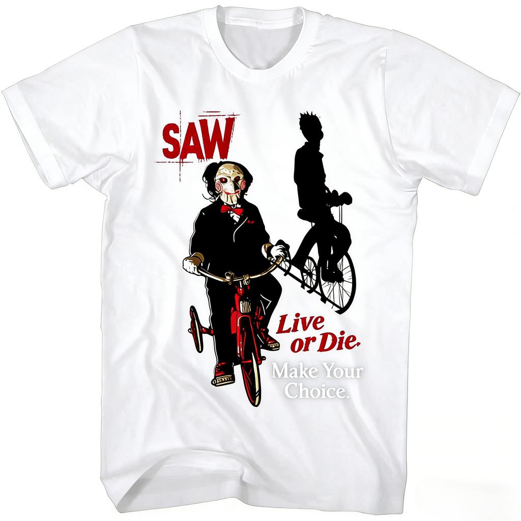2026 Movie Related Horror Skull Torture Tshirt Unisexs and Womens Fashion Pure Cotton Tshirt Retro Roundneck Tshirt