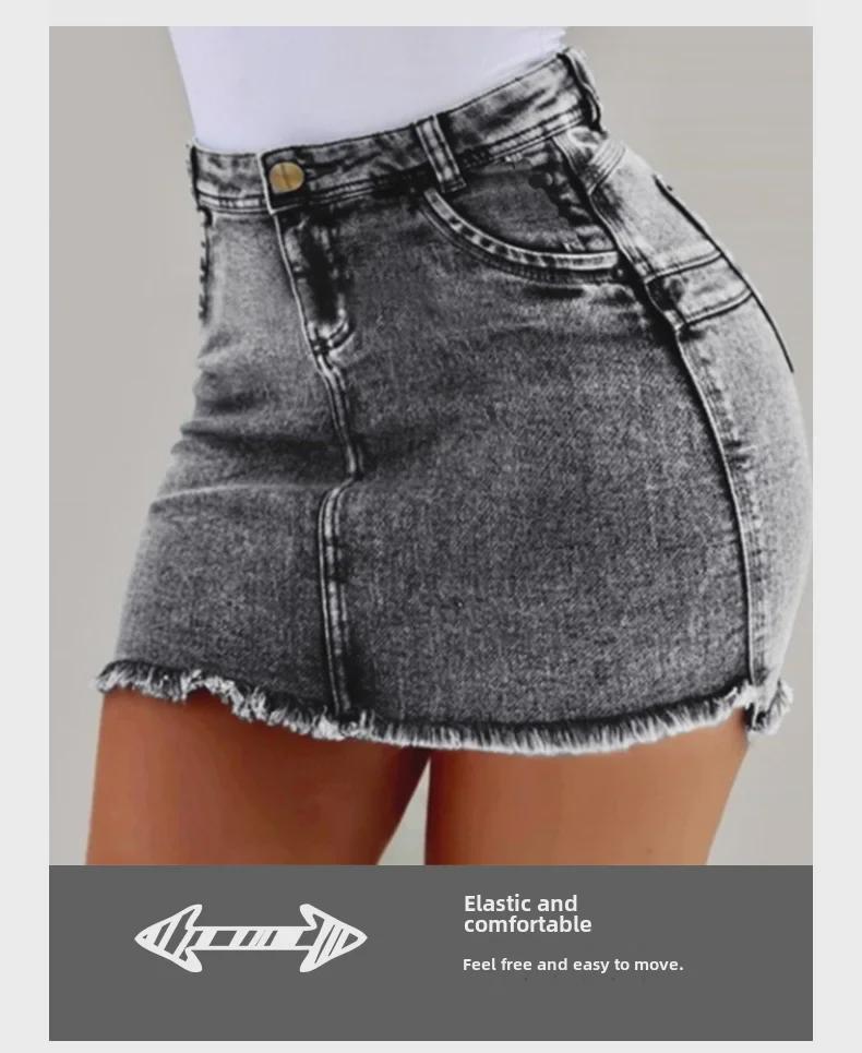 Летняя сексуальная женская джинсовая юбка 2024 года — цельный дизайн на бедрах