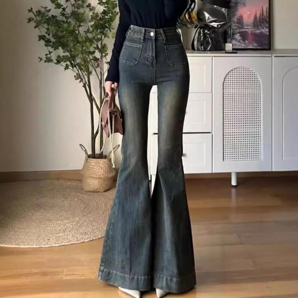 Женские расклешенные джинсы с высокой талией, весна/лето 2024 г. — утягивающие, с карманным дизайном