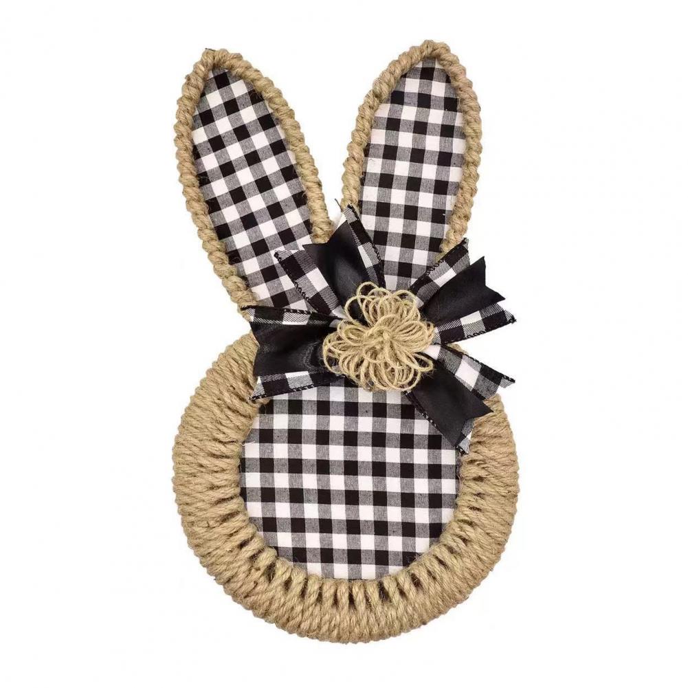 Spring Floral Wreath Easter Bunny Wreath with Hemp Rope Bow Spring Rabbit Door Hanging Sign Farmhouse Front Porch Wall Window