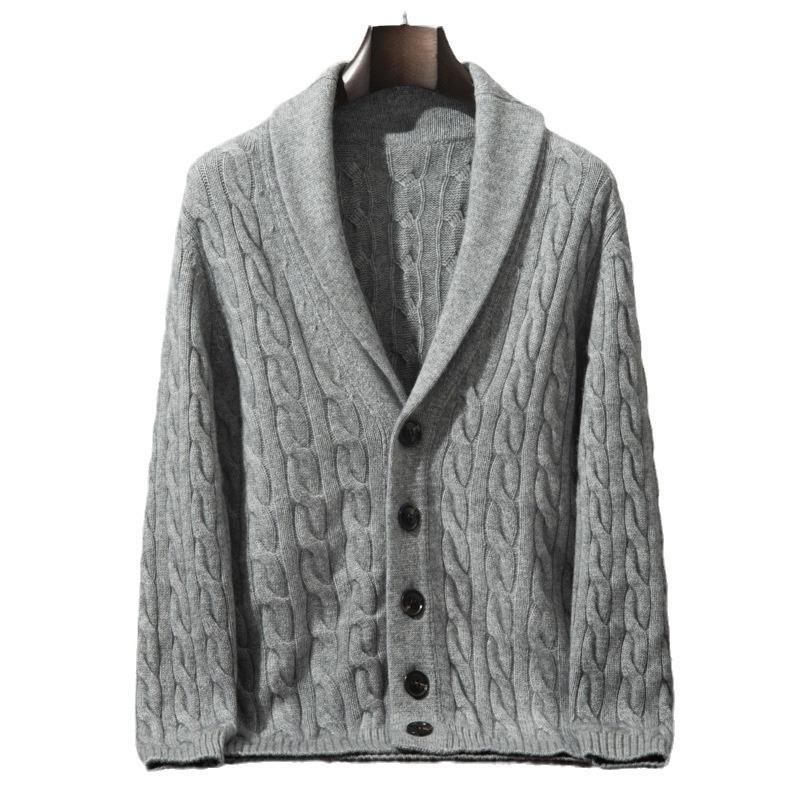 Мужской кардиган из мягкого кашемира: Приятный к коже, толстой вязки, свитер с шалевым воротником.