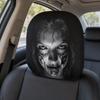 2 шт. Черный чехол на сиденье автомобиля с принтом страшного лица Защита подголовника автомобиля Чехол на подголовник автомобиля Хэллоуин