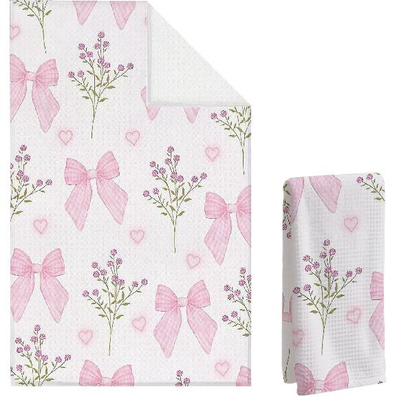 Daisy Waffle Towels, Floral Hand Towel, Floral Black & White Decor for Kitchen Bathroom, Gift for Hostess, Daisy Gift Dish Tea Towels,16x24 Inch.