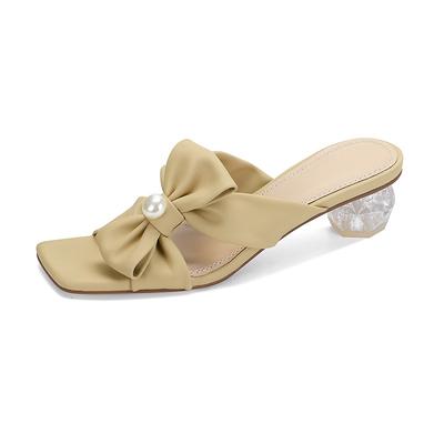 Модные женские шлепанцы с квадратным носком, босоножки на каблуке с бантом, лоферы, женская обувь 2025, модные летние туфли-лодочки, комфортные мягкие кожаные шлепанцы