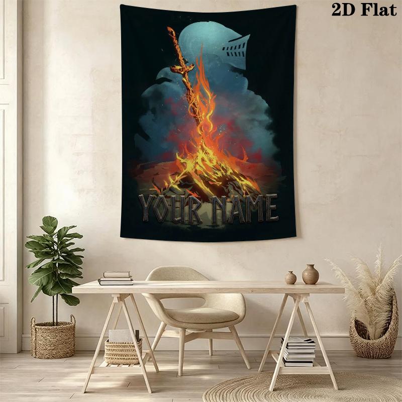 Custom Name Dark Souls Wall Tapestry Aesthetic Wall Hanging Printed Fabric Blanket Decorative Tapestries for Bedroom Living Room Home Decor