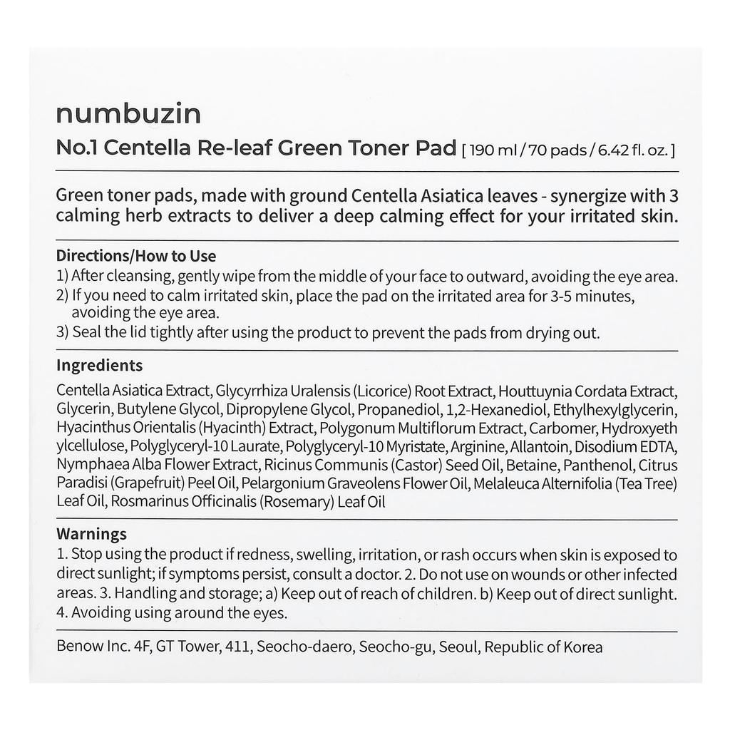 #1 Centella Releaf Green Toner Pads, 70 Sheets, 190Ml (6.42Fl Oz)