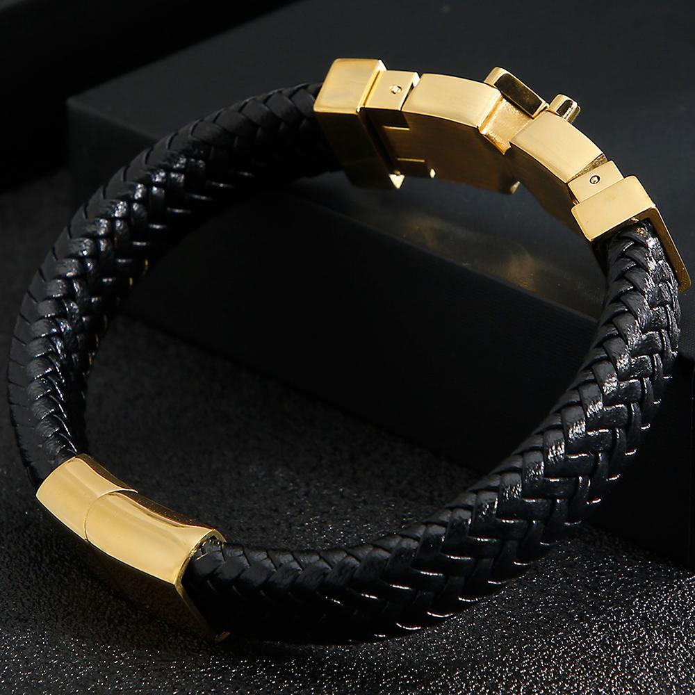 Wholesale Genuine Leather Man Bracelet Armband Heren with Magnet Clasp Button Elegant Bracelet for Men Logo Name Engraveable