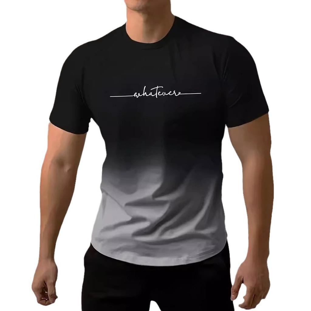 Летняя мужская футболка с принтом, простой градиентный модный тренд, короткий рукав, повседневная летняя футболка с коротким рукавом