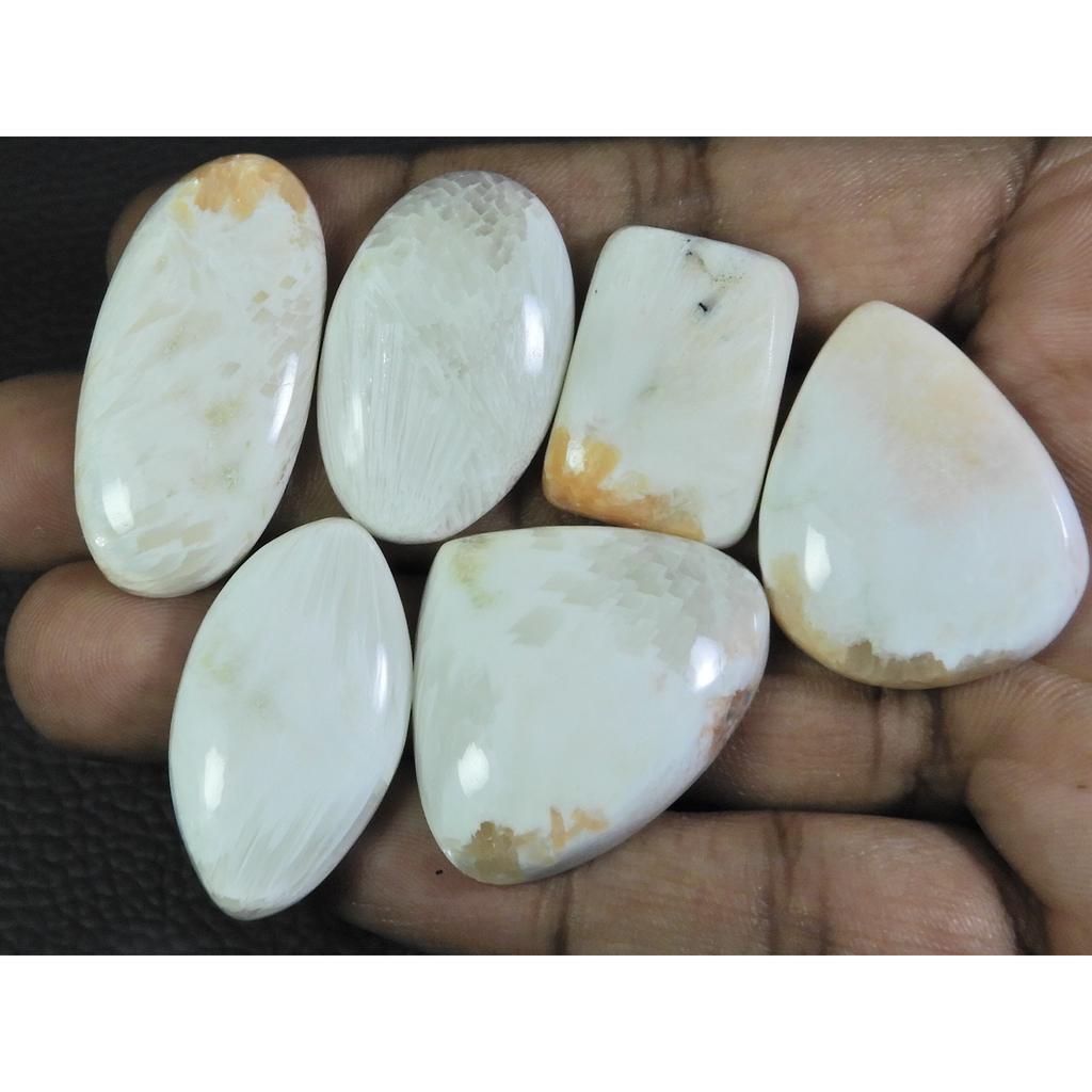 06Pcs Natural Scolecite Mix Cabochon Loose Gemstone Lot 195Cts. A-762
