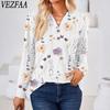 Женская мода повседневная летняя весна цветочный узор принт длинный рукав V-образный вырез блузки и рубашки