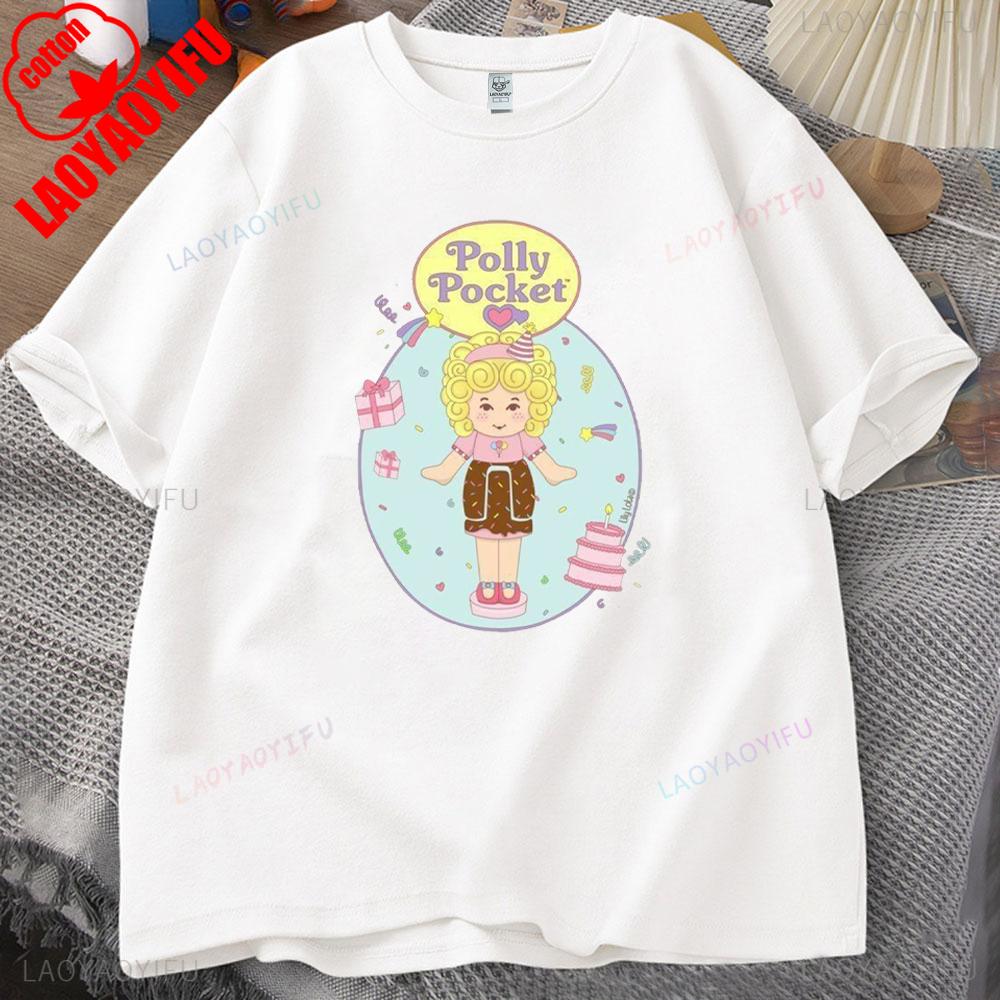 ZX Футболка Polly Pocket с принтом Топы Polly Pocket Буквенная одежда Дышащие Camisetas Ностальгия Ретро Высококачественные хлопковые топы