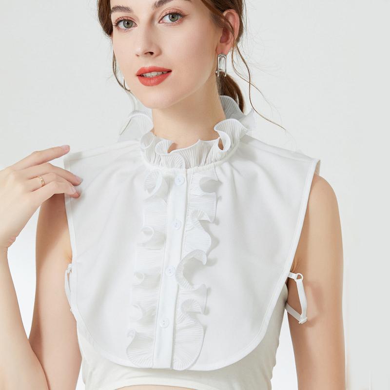 White Elegant High Collar Ruffle Detachable Pleated Fake Shirt Collar Half Shirt Blouse Collar For Women Girl Sweater Supplies