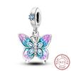 Copper Colorful Blue Purple Butterfly Charms Beads Jewellery Fit Original Bracelet For Women Diy Gifts