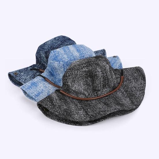Unisex Fisherman Hat Extra Large Brim Adjustable Fit Hiking Bucket Hat Windproof Buckle Washed Denim Outdoor Travel UV Blocking