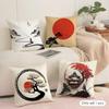 Chinese Ink Painting Style Cushion Cover Soft Short Plush Pillow Cover Smooth Cozy Texture Aesthetic Cushion Case Home Decor