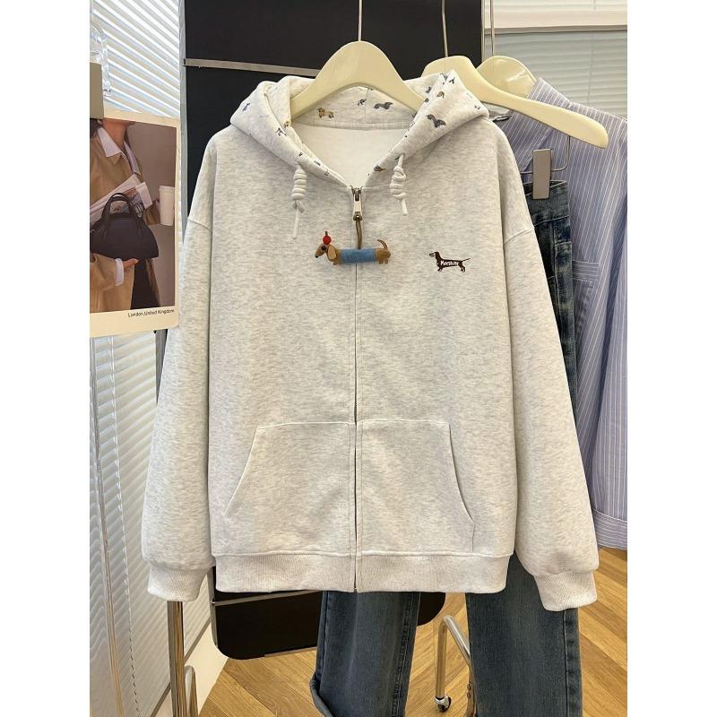 Модная куртка-толстовка с капюшоном для женщин Осень 2025 Новинка Кардиган на молнии С длинным рукавом Принт Тонкий раздел