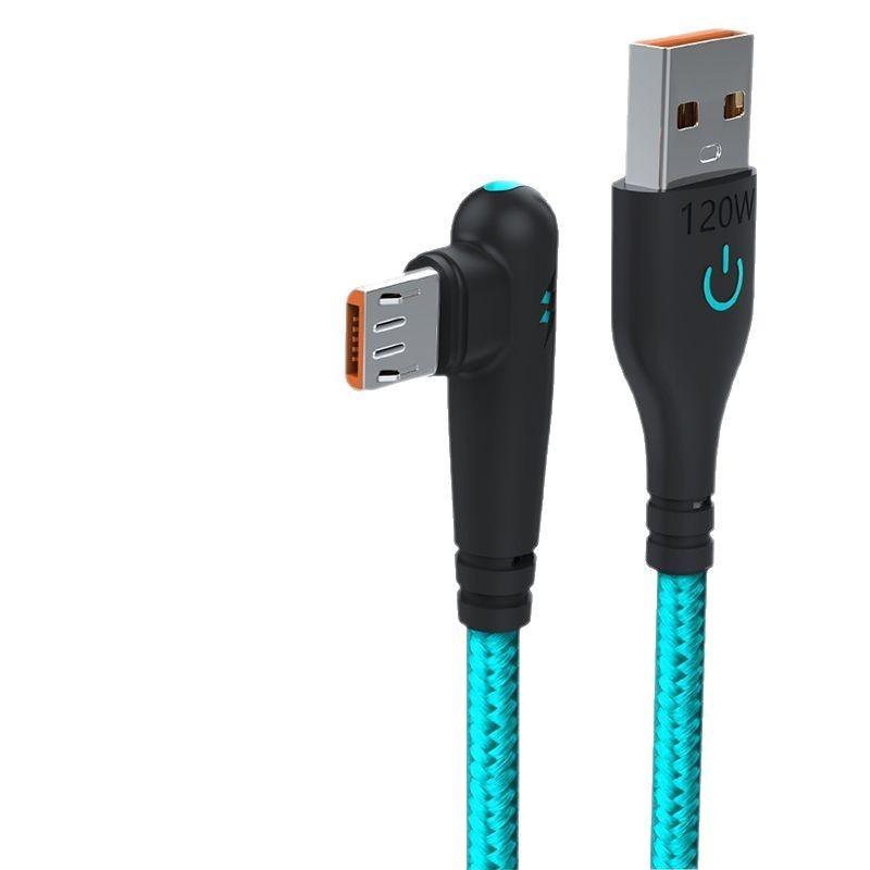 Быстрозарядный угловой Micro USB кабель 120 Вт для телефонов Huawei, Vivo, Oppo, Meizu