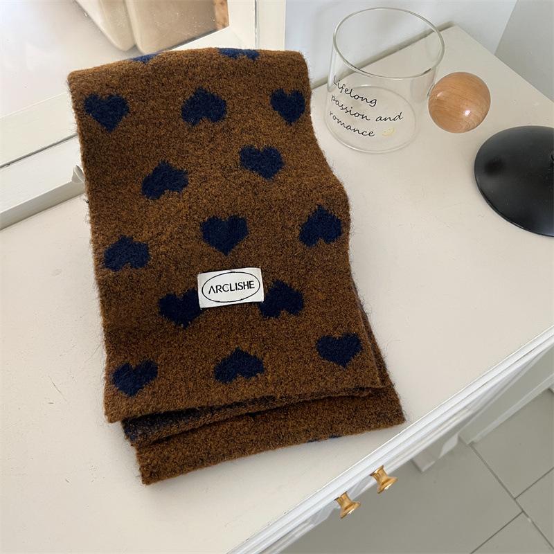 Korean Style Heart Knit Scarf for Girls Winter Warm Forest Neck Warmer Aesthetic Acrylic Wool Blend Fashion Cold Weather Scarf