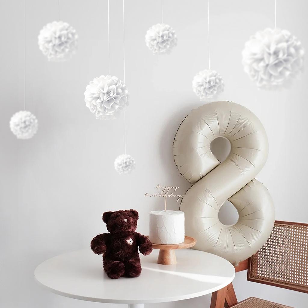 1 шт. Набор 7,8-дюймовых белых бумажных цветов, украшения для вечеринки по случаю дня рождения, цветочные шары, бумажные подвесные цветы, помпоны