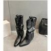 Wu Xin's Same Pointed-toed Thin Thick-soled Heightening Medium Boots 2025 Autumn and Winter Retro Versatile Thick-heeled Western Cowboy Boots