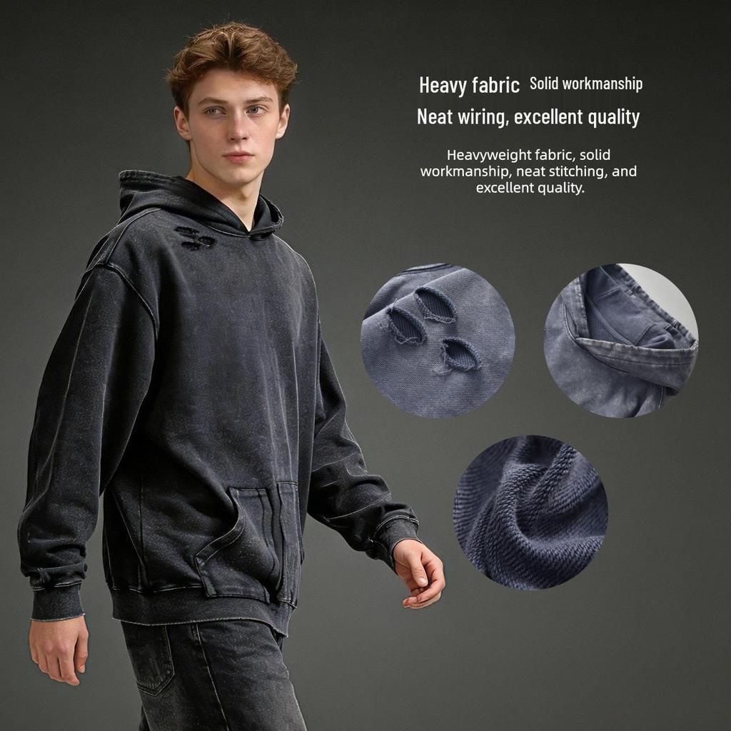 Retro Unisex Washed Cotton Streetwear Hoodie