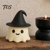 Small Desk Decorations for Halloween Ghost Ornament, with Wizard Hat, 3D Printed Cute Figurines, Creative PLA Ornaments Compact Matte Desktop Statues,