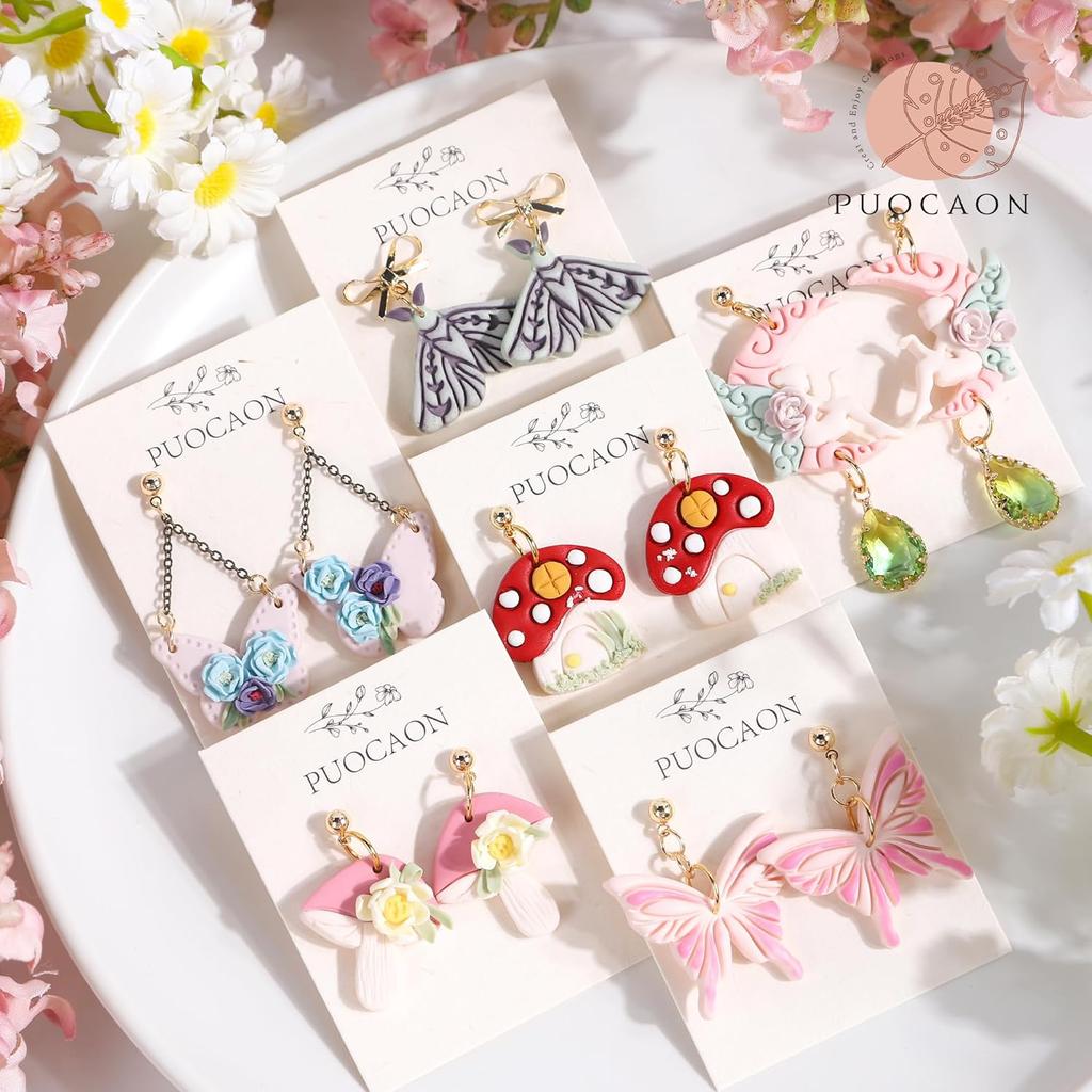 Набор из 9 шт. выемок для полимерной глины Puocaon 'Бабочка' и 'Гриб' в стиле Cottage Core - для сережек из полимерной глины, Сказочная моль в деревенском стиле