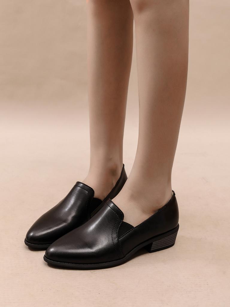 2025 Весна и Осень Новые Туфли Deep Mouth Single Женские Туфли На Толстом Каблуке С Заостренным Носком Коричневый Британский Маленький Кожаный Женский Производитель