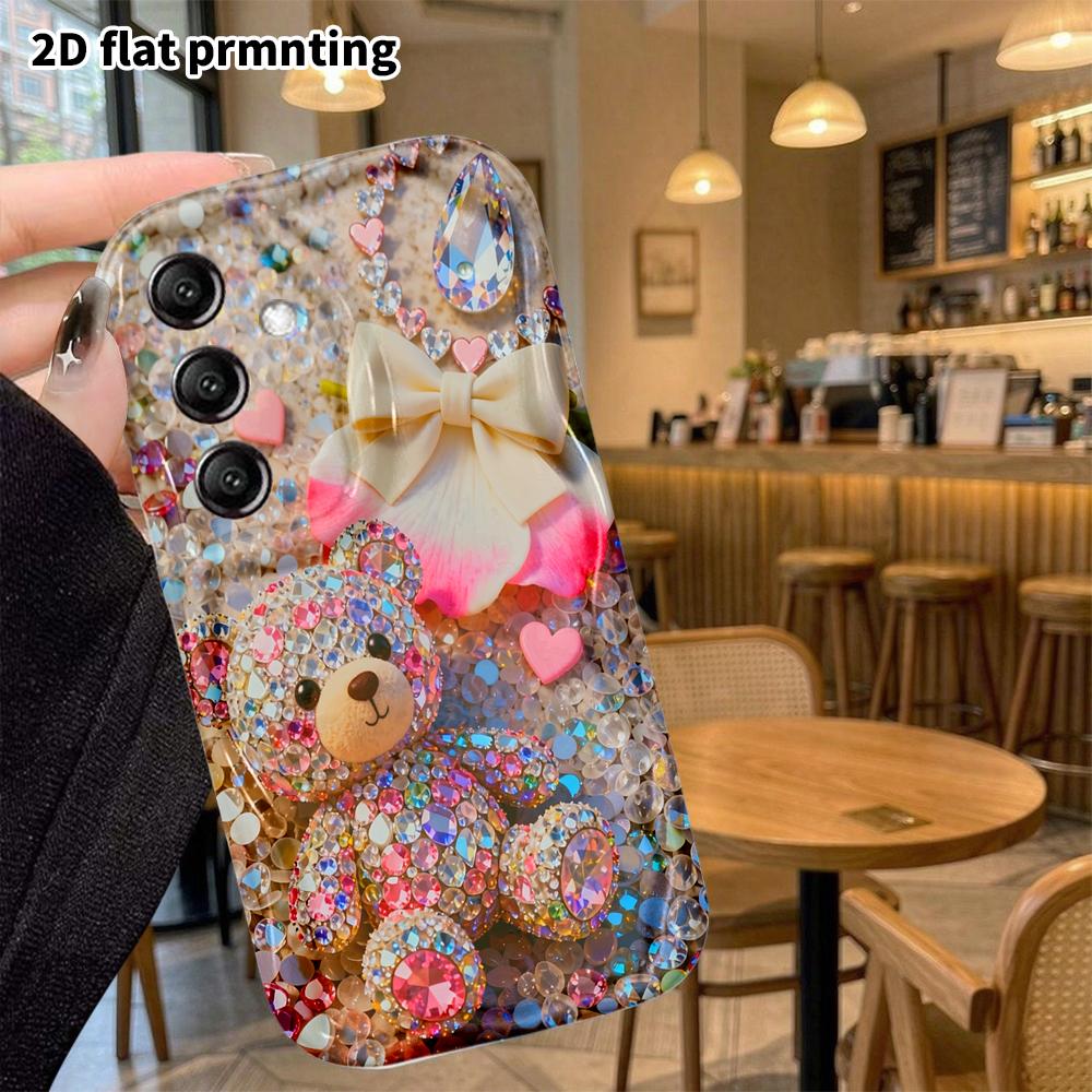 Phone case: 2D flat, suitable for Samsung Galaxy A34 A35 M05 M06 S20 S22 S21 FE Plus 5G protective case, colorful rhinestone bear, perfect holiday gif
