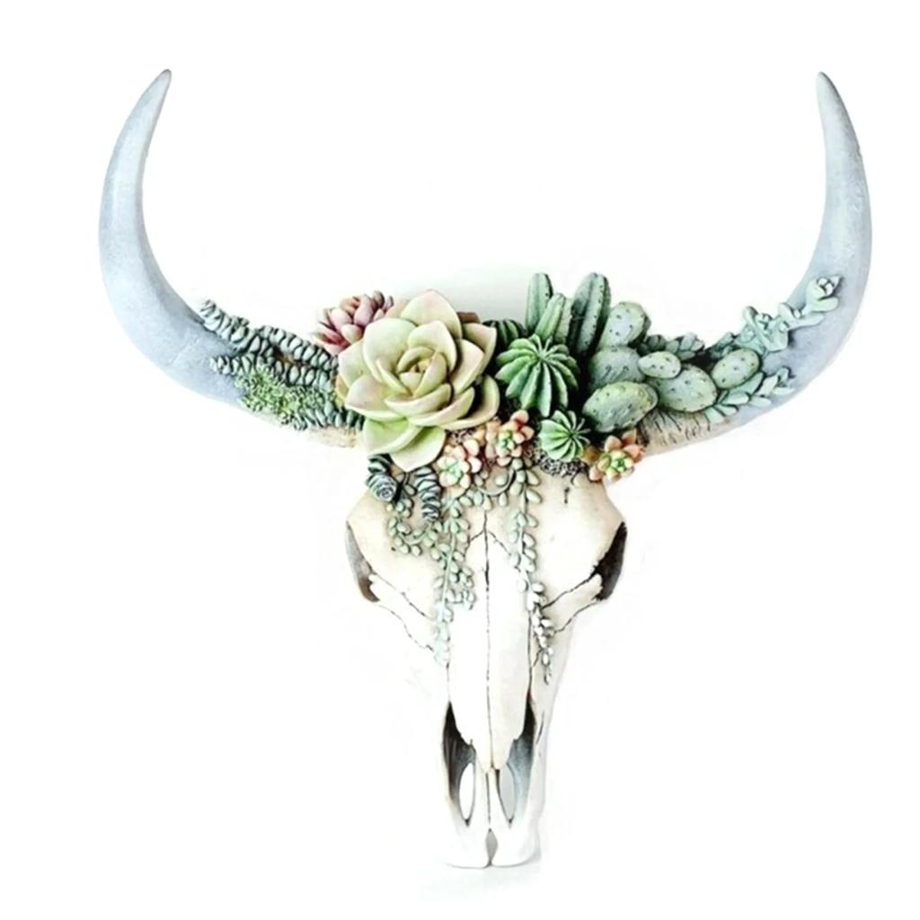Resin Succulents Cow Skull Wall Pendant Flower Rose White Ox Head Resin Pendant European American Home Garden Decorations