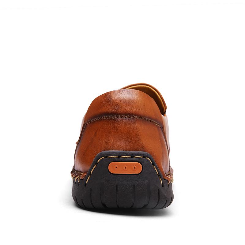 Men's Casual Patchwork Leather Zip Split Round Toe Slip-on Shoes Fashion Antiskid Suture Sole Loafer