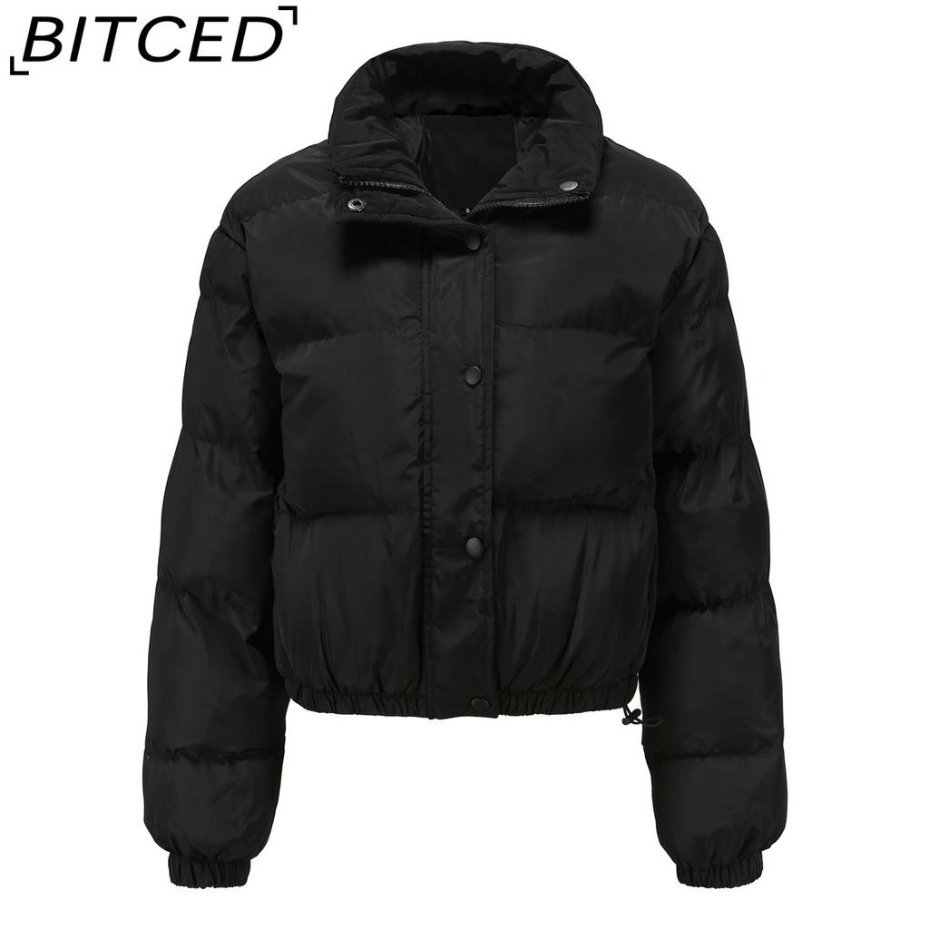 BITCED Autumn/Winter Women's Short-Length Cotton Coat Women's Long-Sleeved High-Neck Thermal Jacket Loose-Fit Casual Cotton Coat