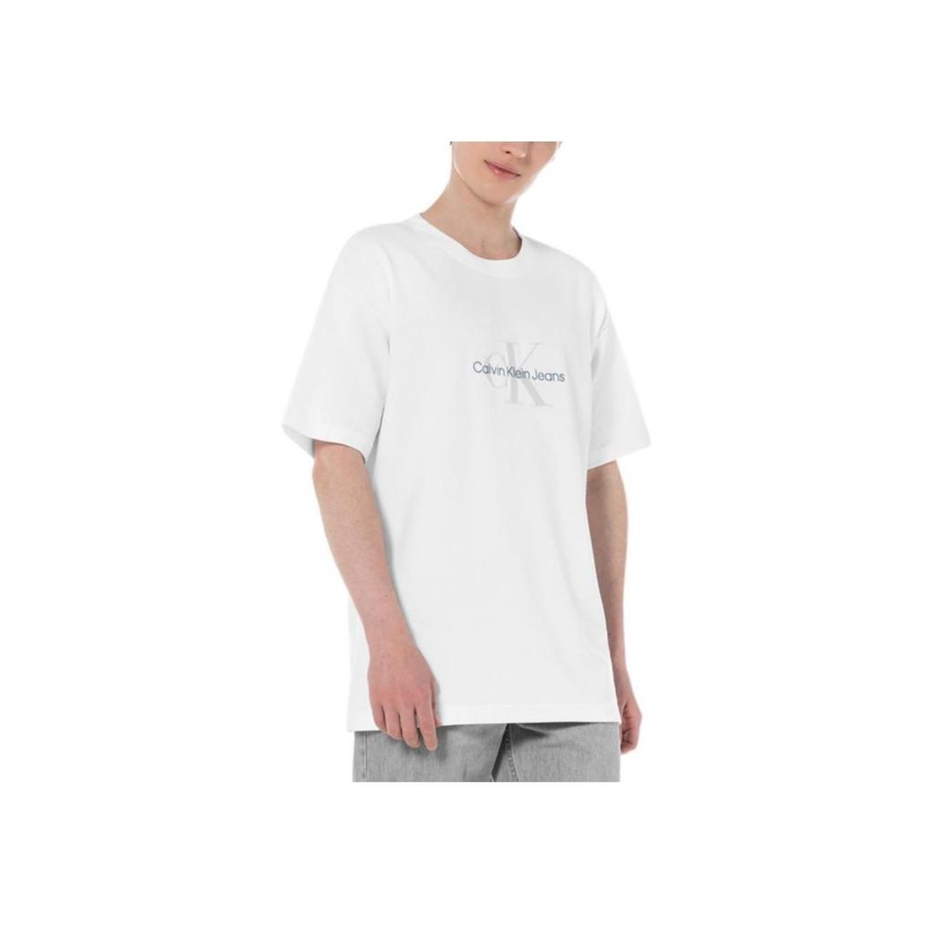 Calvin Klein Embroidered Logo Oversized Crewneck T-Shirt Men Tops White J322847-YAF