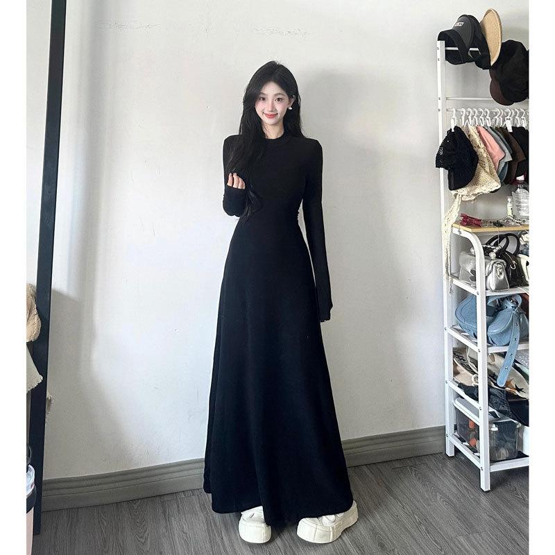 Long-sleeved Dress for Women's Autumn New French Elegant Temperament Waist Slim Long Skirt