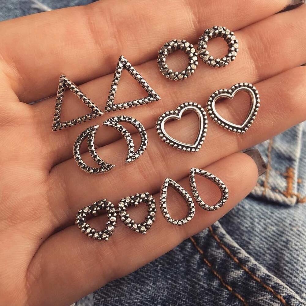 5 пар комплект, винтажные серьги-гвоздики для женщин, ювелирные изделия из букле д'орей, богемный комплект серег с резным цветком и опалом, комплект капель Brincos