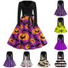 Women's Fashion V-Neck Casual Slim Halloween Printed Long Sleeve Dresses