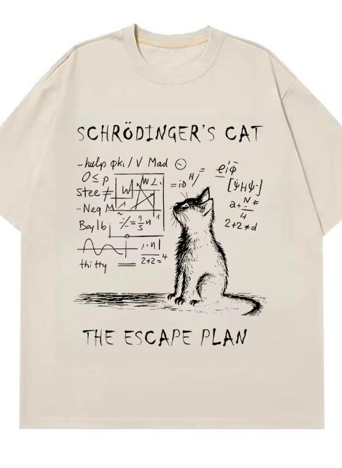 Schrodinger Cat Physics Quantum Mechanics Creative Print Summer ShortSleeved Cotton T Shirt Unisex Unisex Streetwear Loose TShirts