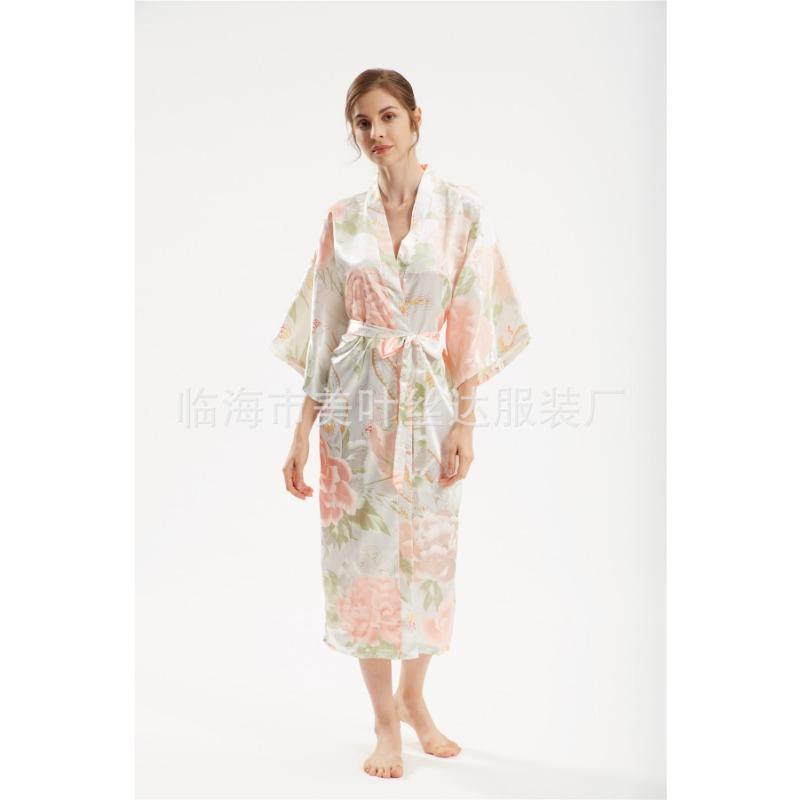 Очень длинный искусственный шелковый атлас, модный темперамент, элегантный большой пионовый шелковый халат, взрывное платье для подружки невесты, утренний халат и кимоно