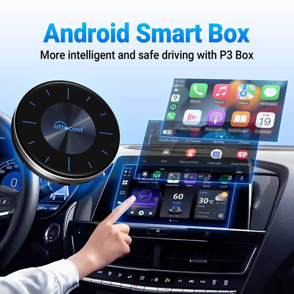 OTTOCAST P3 Android AI Box for Youtube Netflix Wireless CarPlay Android Auto TV Box for HDMI Out Car Accessories Gift for Men