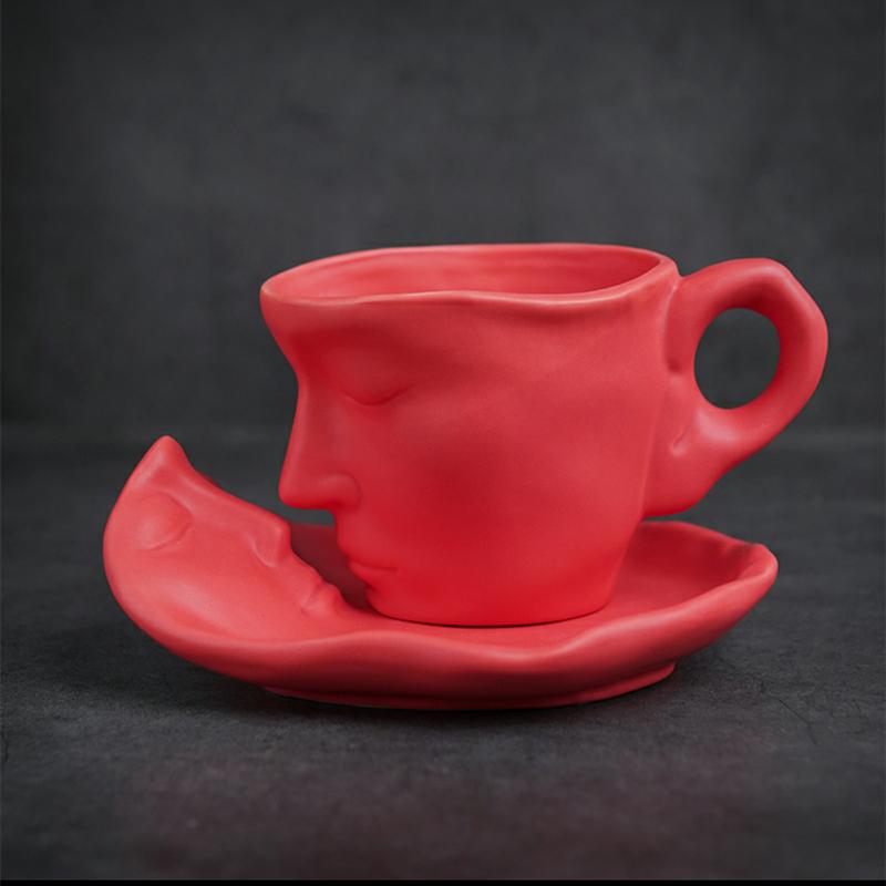 Креативное Мышление Лицо Керамический Набор Кофейной Чашки и Блюдца – Художественный Набор Кружек