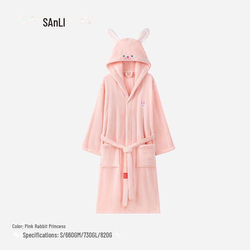 Комплект халатов с капюшоном для родителей и детей Sanli - полотенца из кораллового флиса для детей и взрослых