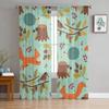 Autumn Squirrel Forest Animals Tulle Sheer Curtains for Living Room the Room Bedroom Kitchen Decoration Voile Organza Curtains
